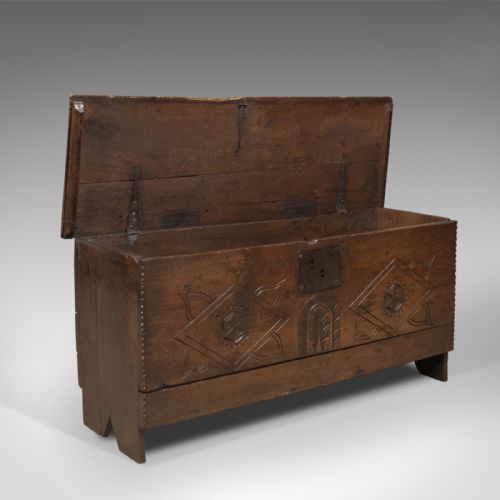 fig 1. Antique Coffer, 6 Plank Sword Chest, English Oak, 17th Century c.1670