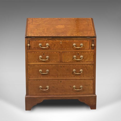 fig 1. Edwardian Antique Bureau, Mahogany & Oak, English Desk with Secret Drawer c.1910