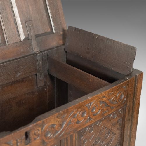 fig 3. Carved Antique Coffer, English Oak Joined Chest, Trunk, c.1700