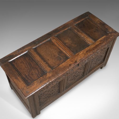 fig 4. Carved Antique Coffer, English Oak Joined Chest, Trunk, c.1700