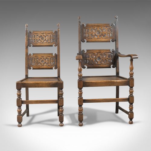 fig 1. Scottish Set of 4 Antique Dining Chairs, Oak, Victorian c.1900