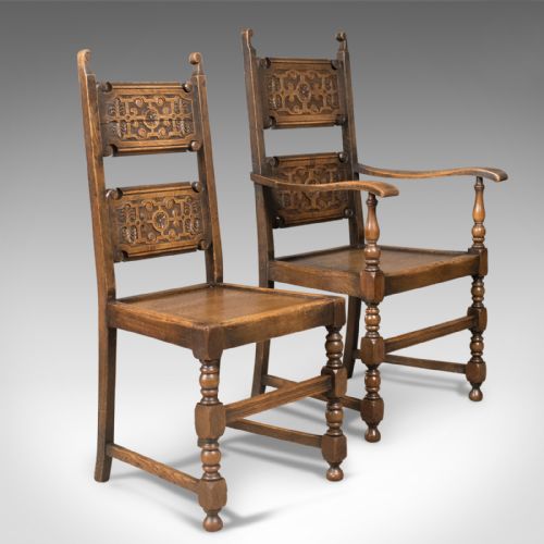 fig 4. Scottish Set of 4 Antique Dining Chairs, Oak, Victorian c.1900