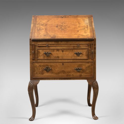 fig 2. Edwardian Antique Bureau in English Queen Anne Revival Taste, Burr Walnut c.1910