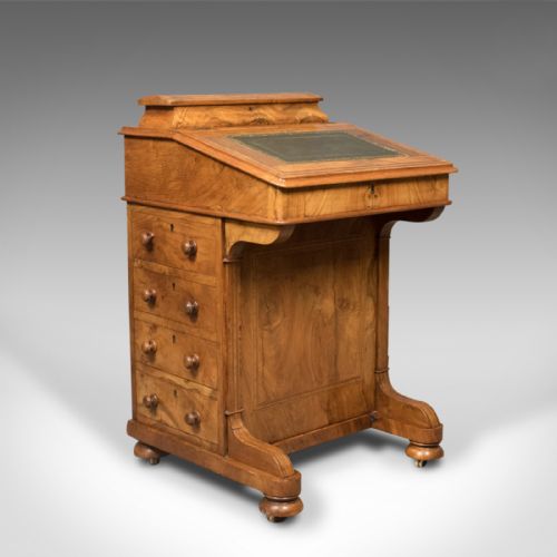 Victorian Antique Davenport, Burr Walnut, English, Desk, Writing Table C.1850