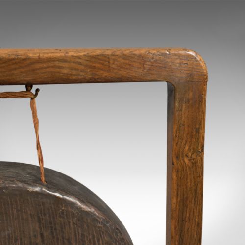 fig 3. Large Victorian Dinner Gong with Beater in English Oak Frame, c.1870
