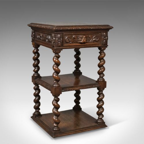 Antique Side Table, Carved Green Man English Oak Stand,  Whatnot C.1880