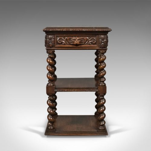 fig 1. Antique Side Table, Carved Green Man English Oak Stand,  Whatnot c.1880