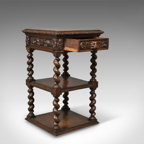 fig 2. Antique Side Table, Carved Green Man English Oak Stand,  Whatnot c.1880