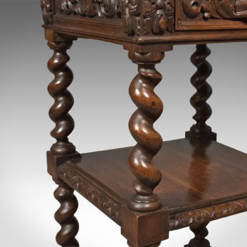 fig 3. Antique Side Table, Carved Green Man English Oak Stand,  Whatnot c.1880