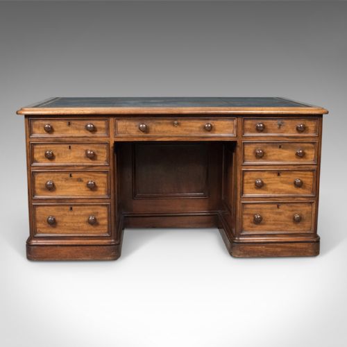 fig 1. Large Antique Pedestal Desk, English, Mahogany, Victorian, Partners c.1860