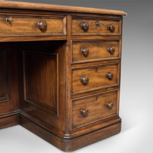 fig 4. Large Antique Pedestal Desk, English, Mahogany, Victorian, Partners c.1860