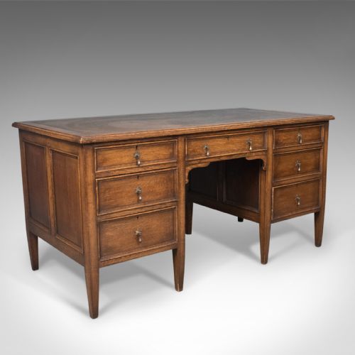 1930'S Vintage Oak Desk by Maggs & Co, English Pedestal Library