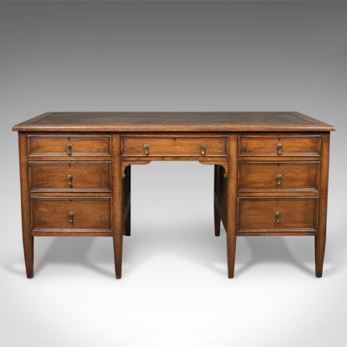 fig 1. 1930's Vintage Oak Desk by Maggs & Co, English Pedestal Library