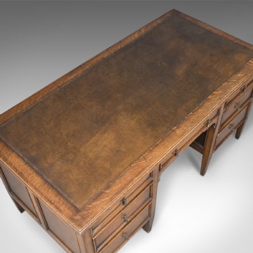 fig 3. 1930's Vintage Oak Desk by Maggs & Co, English Pedestal Library