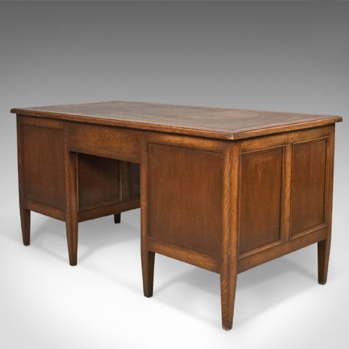 fig 4. 1930's Vintage Oak Desk by Maggs & Co, English Pedestal Library