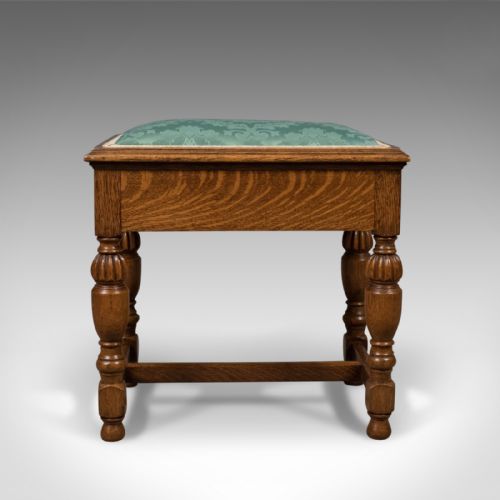 fig 1. Antique Piano Stool, English Oak Music Seat, Edwardian c.1910