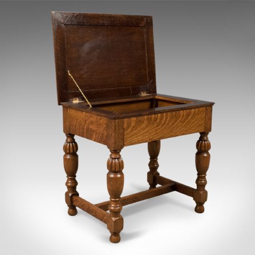 fig 3. Antique Piano Stool, English Oak Music Seat, Edwardian c.1910