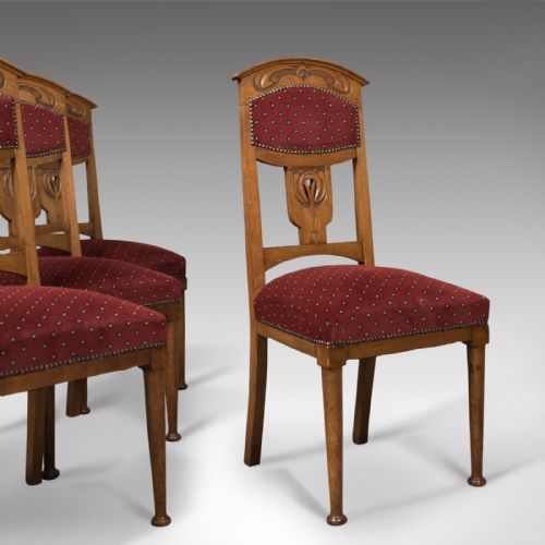 Antique Set of 4 Dining Chairs, Liberty Taste, English, Oak, Edwardian C.1910