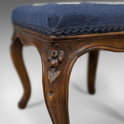 fig 3. Antique Foot Stool in Walnut, Needlepoint Tapestry Cloth, English, Victorian c.1860