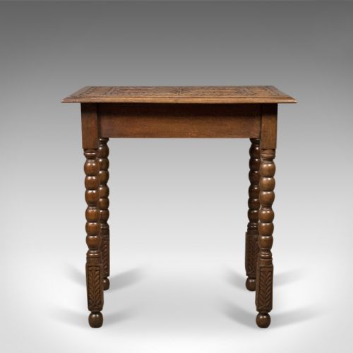 fig 1. Antique Side Table with Carved Decoration, English Oak, 1908
