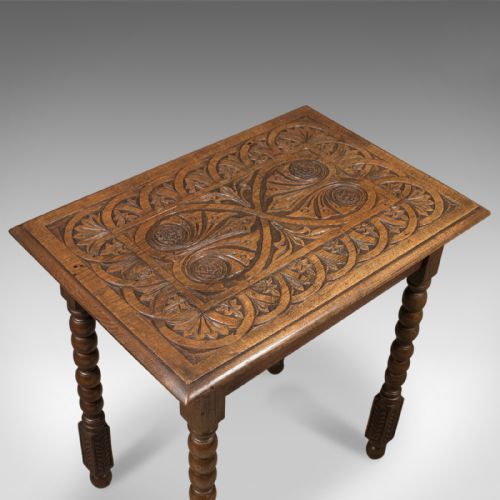fig 3. Antique Side Table with Carved Decoration, English Oak, 1908