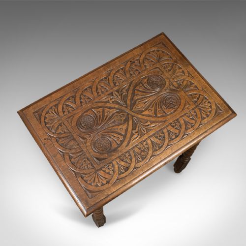 fig 4. Antique Side Table with Carved Decoration, English Oak, 1908