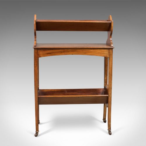 fig 1. Antique Bookstand, English, Edwardian Mobile Book Shelf, Mahogany c.1910
