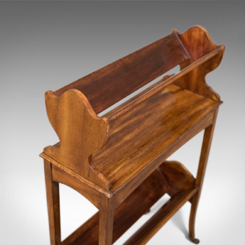 fig 3. Antique Bookstand, English, Edwardian Mobile Book Shelf, Mahogany c.1910