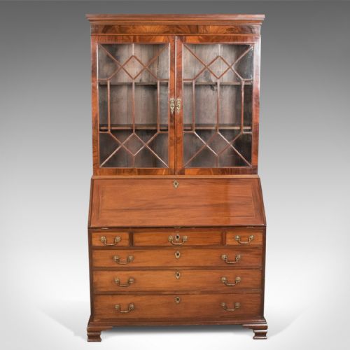 fig 1. Antique Bureau Bookcase, English, Late Georgian, Mahogany, Writing c.1800