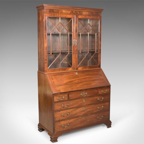 fig 2. Antique Bureau Bookcase, English, Late Georgian, Mahogany, Writing c.1800