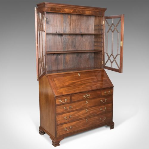 fig 4. Antique Bureau Bookcase, English, Late Georgian, Mahogany, Writing c.1800