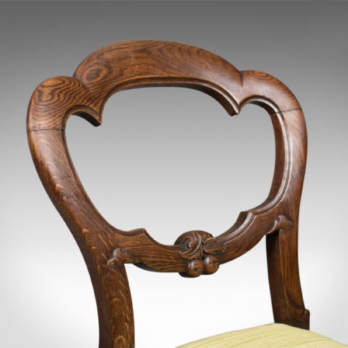 fig 4. Antique Set of 4 Oak Dining Chairs, English, Victorian, Balloon Back, c.1860