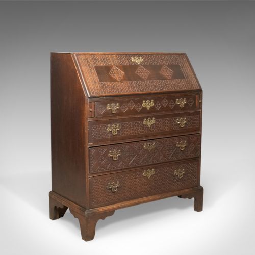 fig 1. Georgian Antique Bureau, English Oak Writing Desk, c.1800