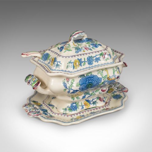 Mason's Ironstone China Soup Tureen, Under-plate and Ladle, Regency Design, C.1940