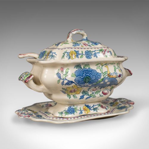 fig 1. Mason's Ironstone China Soup Tureen, Under-Plate and Ladle, Regency Design, c.1940