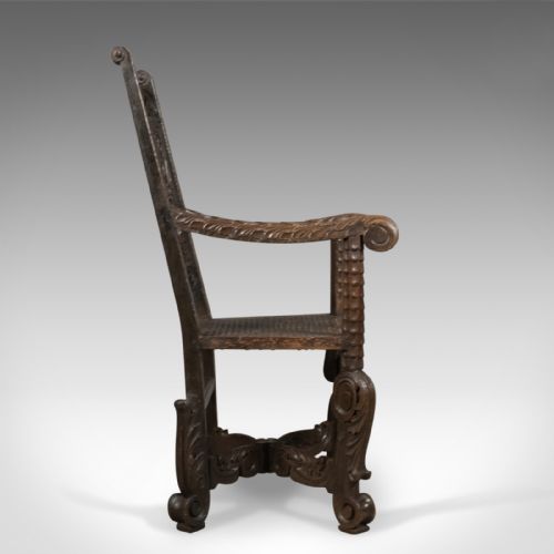 fig 2. Antique Armchair, Victorian Carved Side, Hall Chair, English, Oak, Bergere, Circa 1880