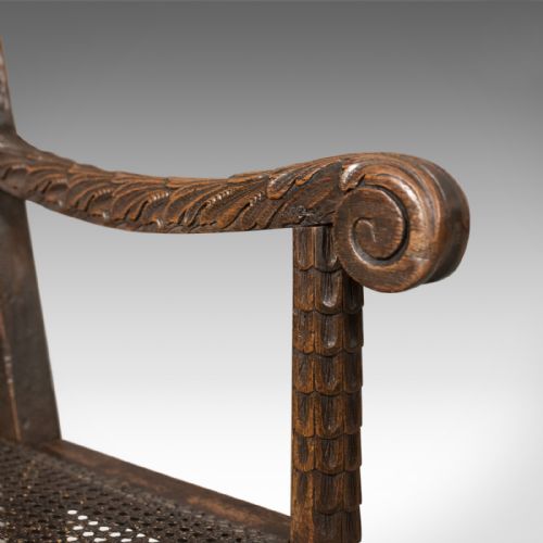 fig 4. Antique Armchair, Victorian Carved Side, Hall Chair, English, Oak, Bergere, Circa 1880