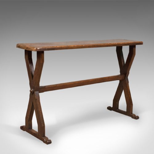 Antique Console Table, Narrow X-frame, English, Oak, Gothic Overtones, Circa 1880