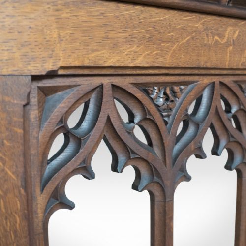 fig 4. Antique Pew Front, Victorian Gothic Choir Stall, English, Oak, Pugin Overtones c.1880
