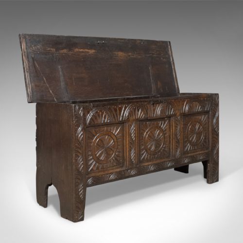 fig 1. Antique Coffer, Early 18th Century Trunk, English Oak Sword Chest, circa 1700