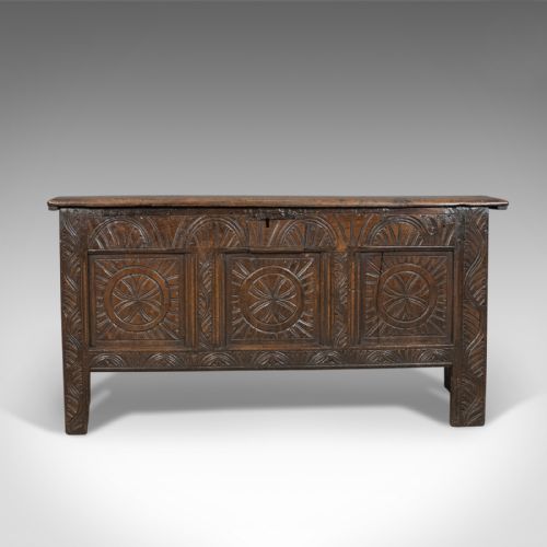 fig 2. Antique Coffer, Early 18th Century Trunk, English Oak Sword Chest, circa 1700