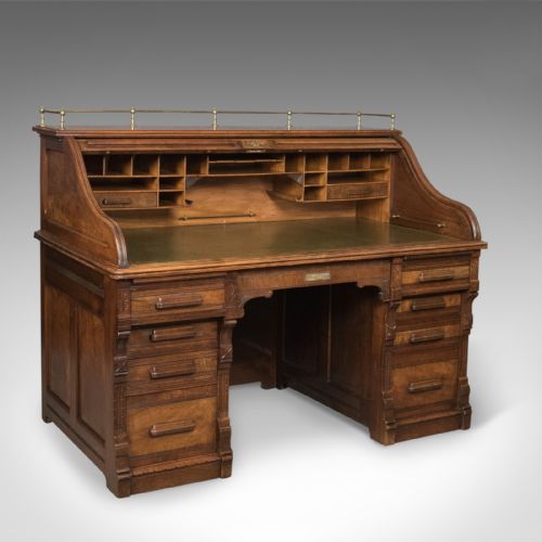 Antique Roll Top Desk, Shannon File Co., English, Walnut, Edwardian Circa 1910