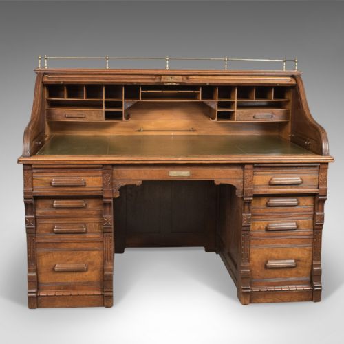 fig 2. Antique Roll Top Desk, Shannon File Co., English, Walnut, Edwardian Circa 1910
