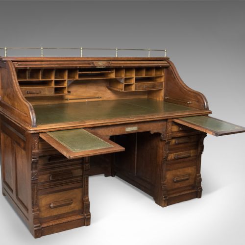 fig 3. Antique Roll Top Desk, Shannon File Co., English, Walnut, Edwardian Circa 1910