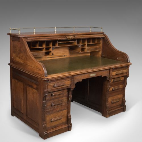 fig 4. Antique Roll Top Desk, Shannon File Co., English, Walnut, Edwardian Circa 1910