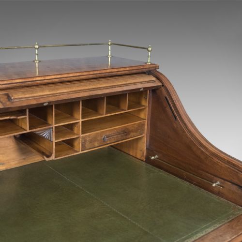 fig 5. Antique Roll Top Desk, Shannon File Co., English, Walnut, Edwardian Circa 1910