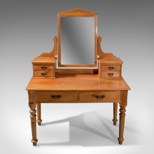 Antique Dressing Table, Victorian Pine, Mirrored Vanity Bedroom Stand Circa 1900