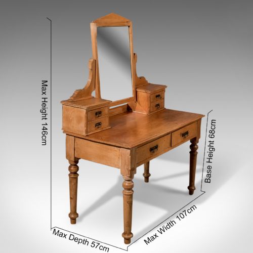 fig 1. Antique Dressing Table, Victorian Pine, Mirrored Vanity Bedroom Stand Circa 1900