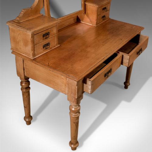 fig 3. Antique Dressing Table, Victorian Pine, Mirrored Vanity Bedroom Stand Circa 1900