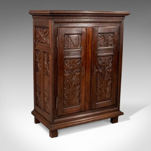 French Antique Side Cabinet, 19th Century Oak Cupboard, Circa 1900